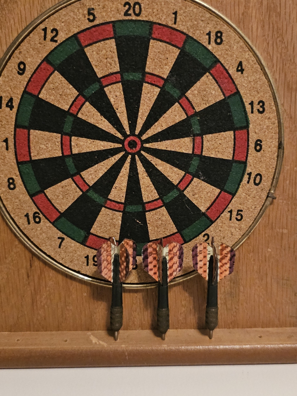 Mini Cork Dartboard with Three Darts - Tan, Black, Green, Red